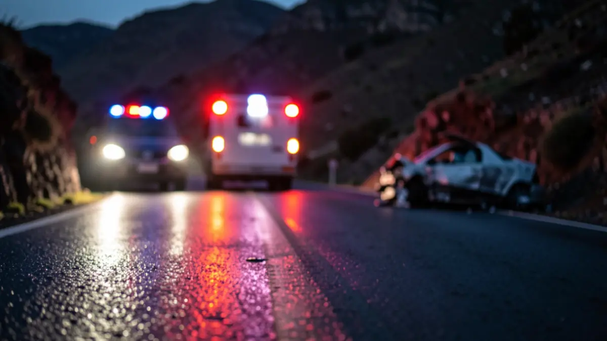 Imagen genérica de luces de emergencia en una carretera nocturna.