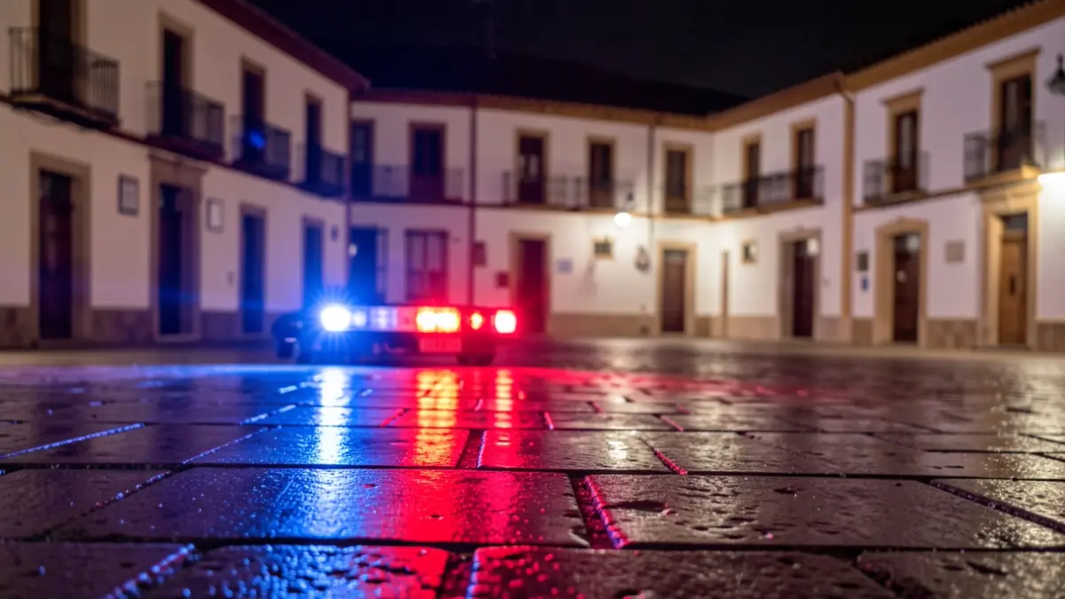 Generic image of police emergency lights reflecting on wet asphalt at night.
