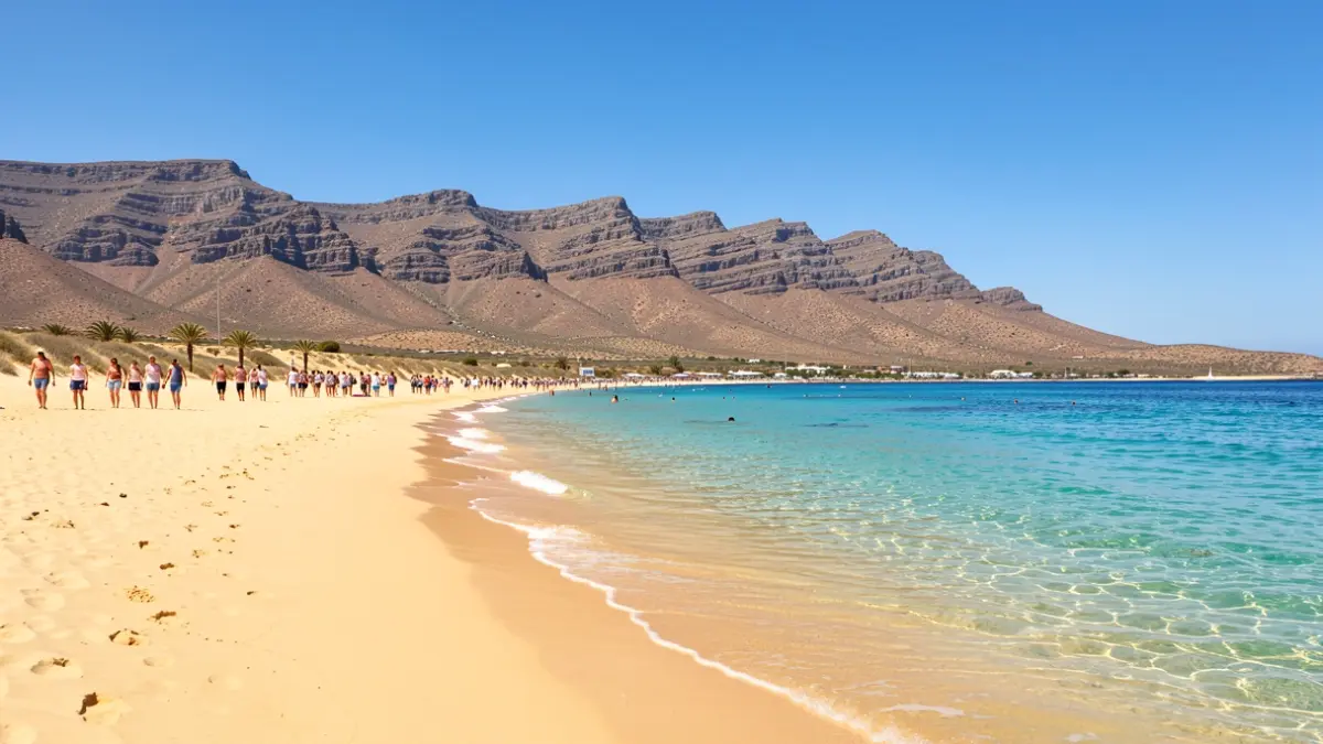 Imagen genérica de una playa paradisíaca en Canarias con arena dorada y aguas cristalinas.