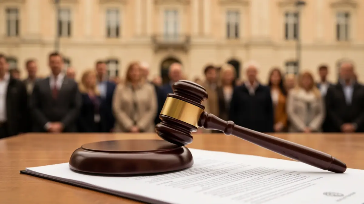 Imagen genérica de un mazo de juez sobre documentos legales.