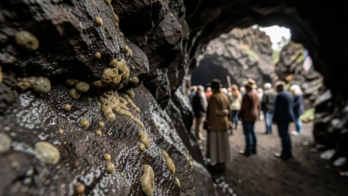 Imagen de microorganismos colonizando rocas volcánicas en tubos de lava.