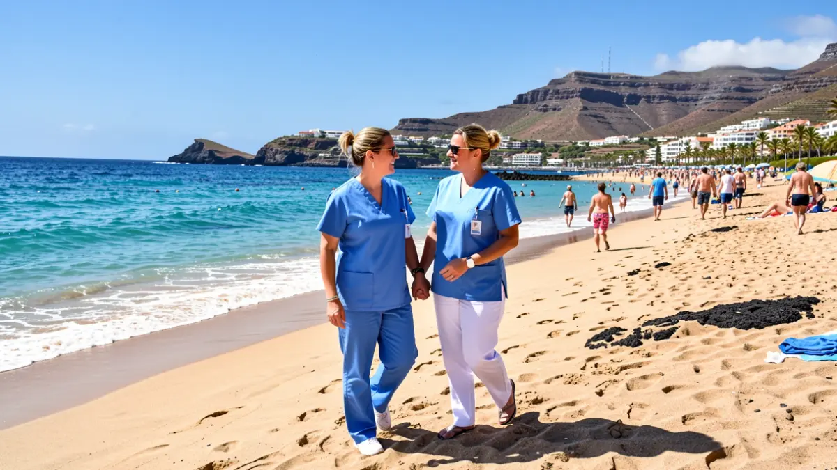 Generic image of a couple enjoying a beach in the Canary Islands.