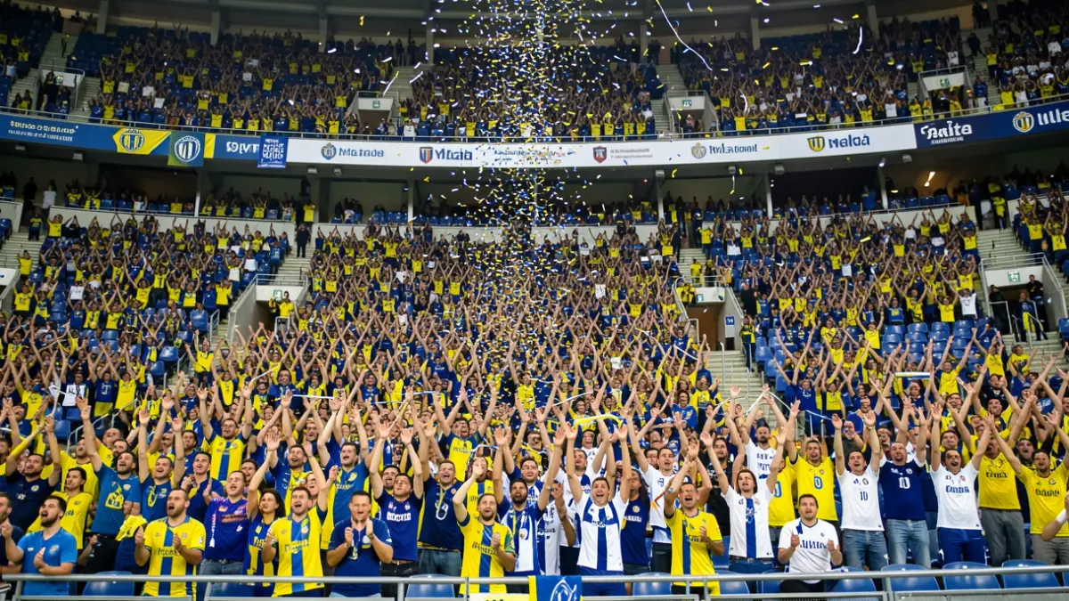 Imagen genérica de un estadio de fútbol con aficionados de la UD Las Palmas y el Málaga.