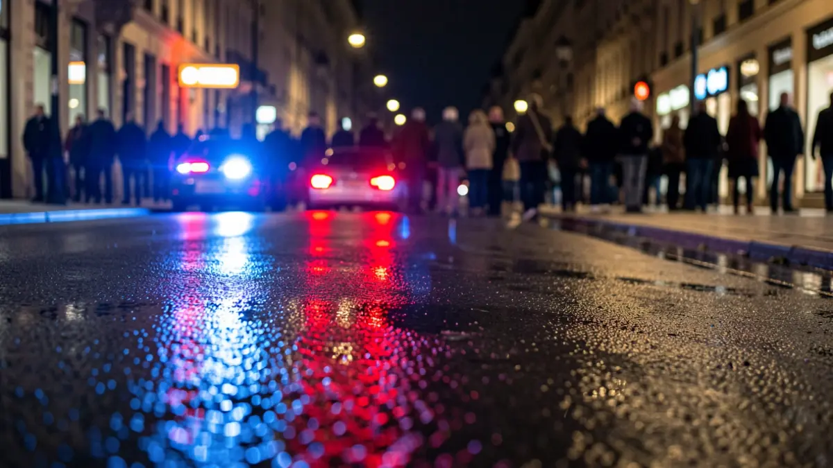 Generic image of emergency lights on an urban road at night.