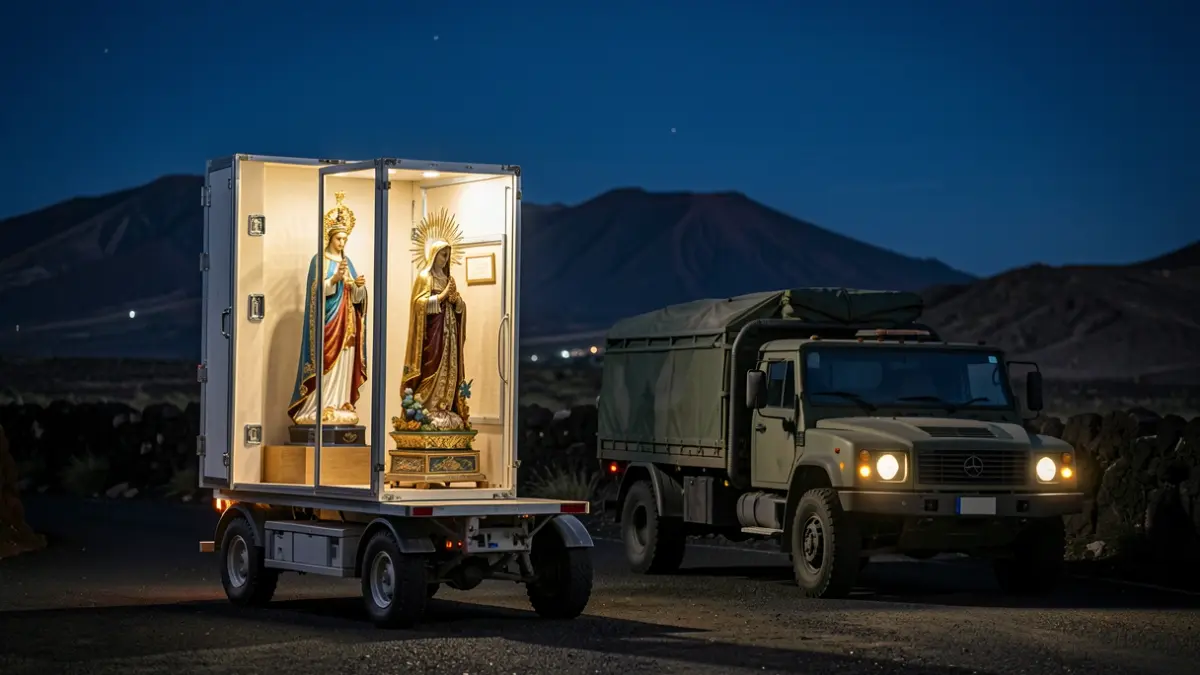 Transporte privado de las imágenes religiosas del Santo Cristo de Telde y la Virgen del Pino hacia Teror.