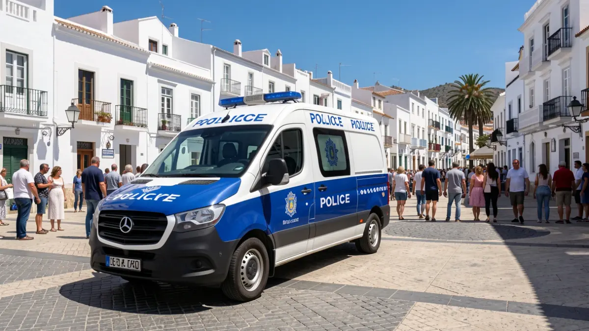 Mobile unit of the National Police parked in the Plaza de los Pescadores in Morro Jable.