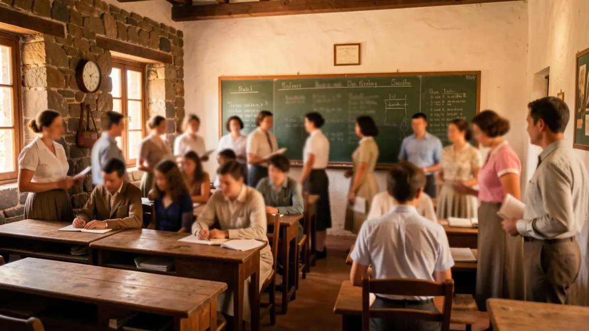 Generic image of an old classroom in the Canary Islands, representing teachers and students.