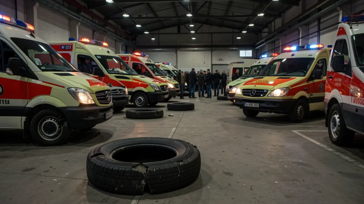 Generic image of damaged ambulances in a depot.
