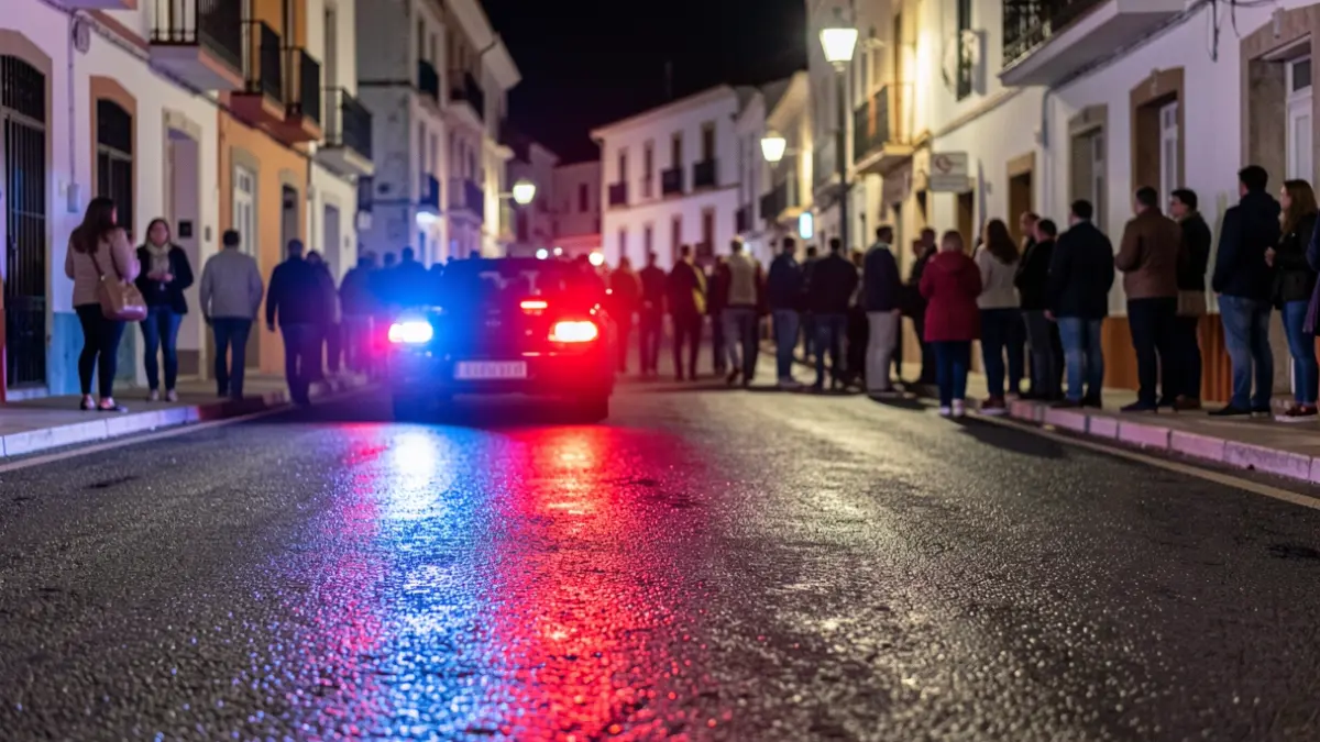 Imagen genérica de luces de emergencia policiales reflejándose en el asfalto mojado por la noche.