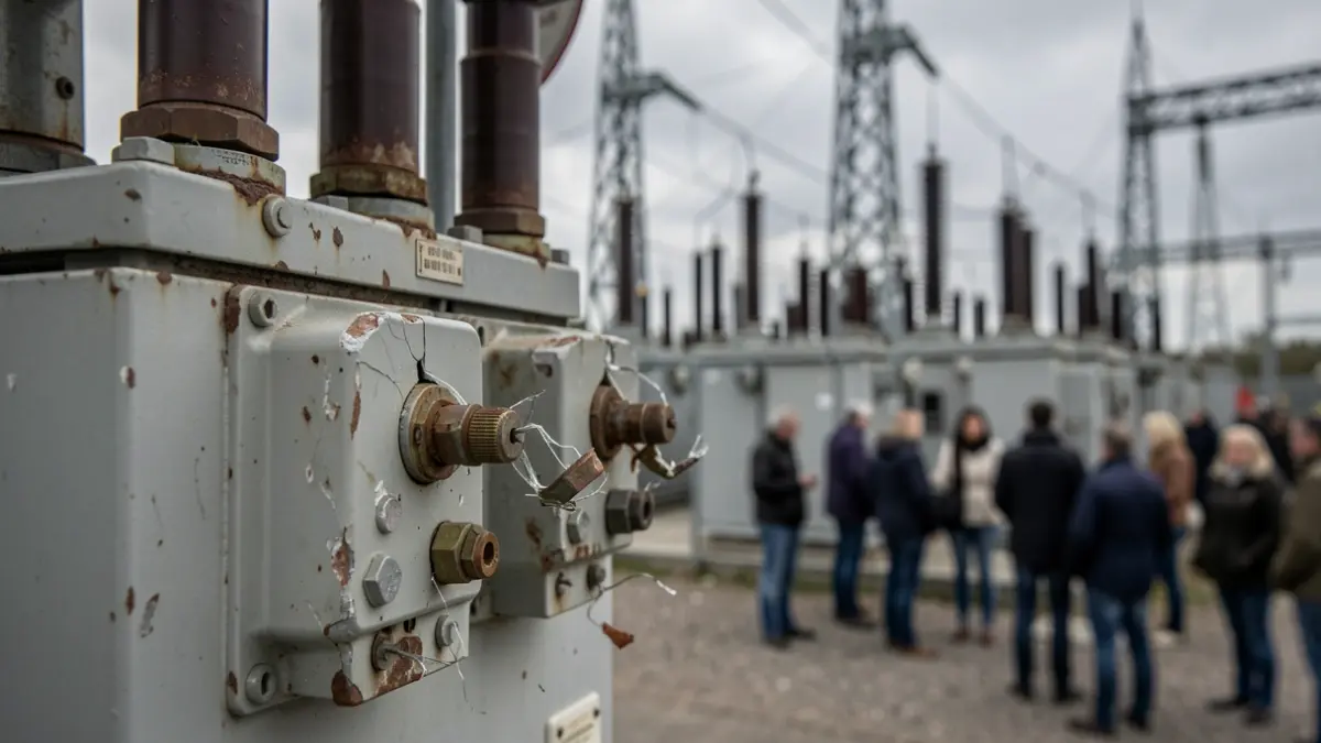 Image of electrical transformer components damaged by vandalism.