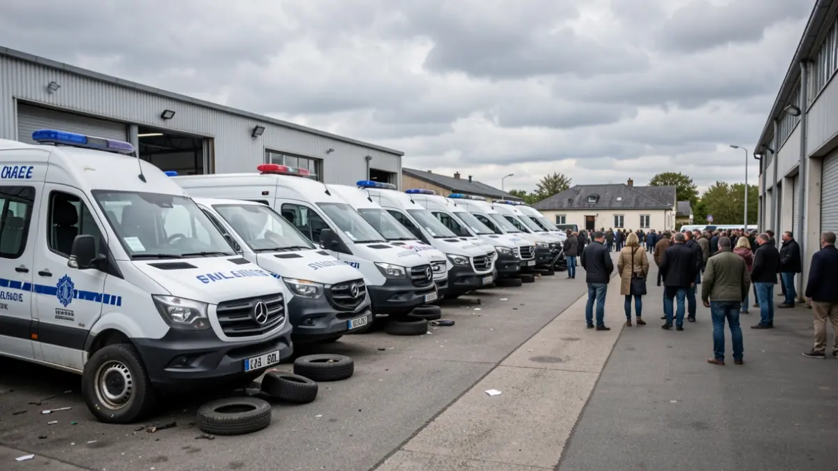 Image of several inoperable ambulances in Tenerife due to vandalism.