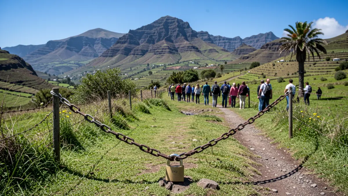 Generic image of a chain blocking a rural path in the Canary Islands.