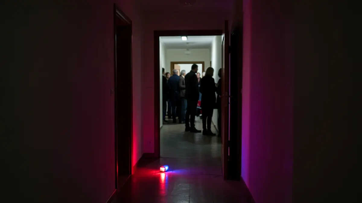 Generic image of a building hallway with police lights.