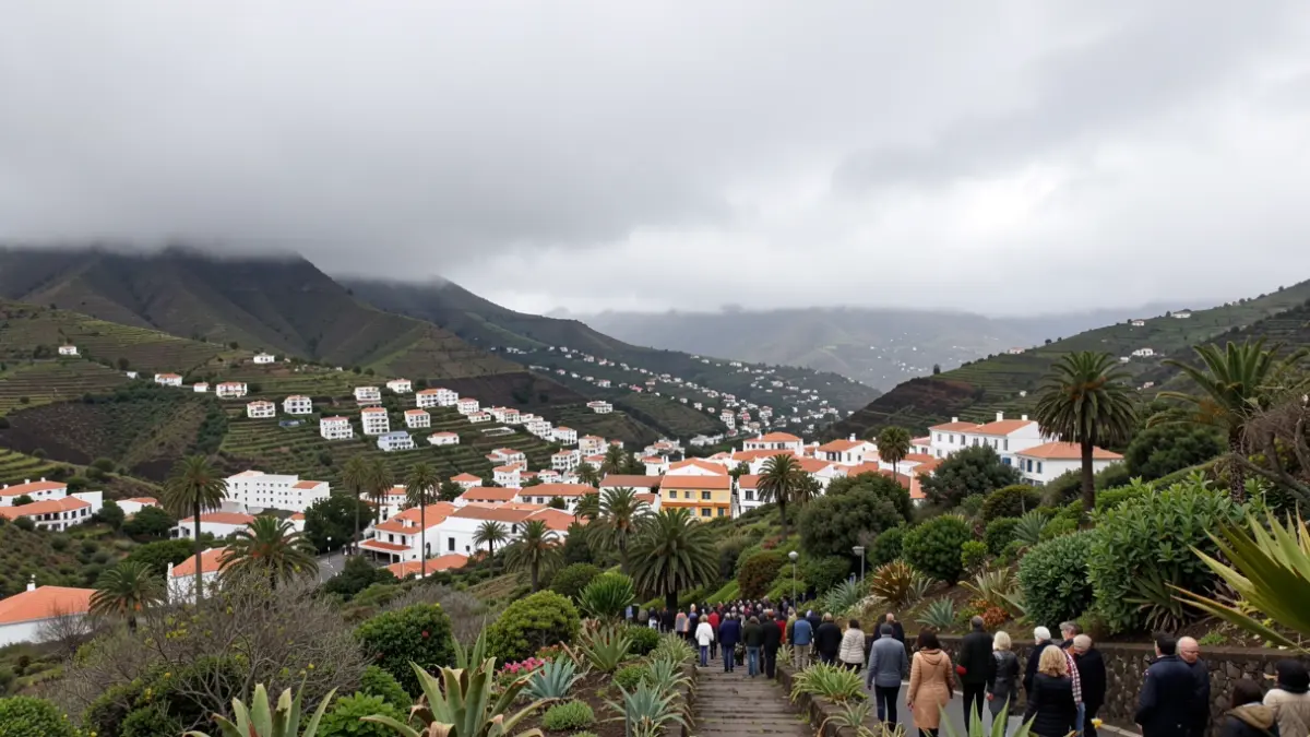 Generic image of an overcast sky with fog over a town on La Palma.