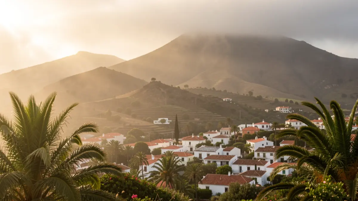 Imagen genérica de niebla matutina sobre un paisaje de las Islas Canarias.