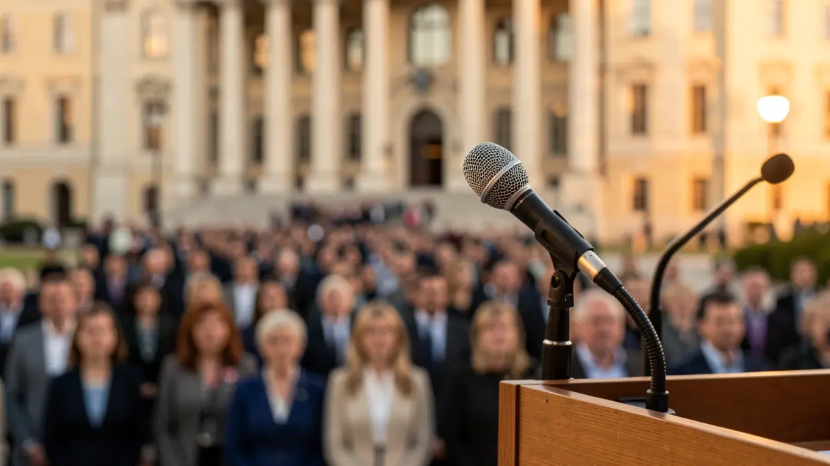 Generic image of a microphone on a podium.