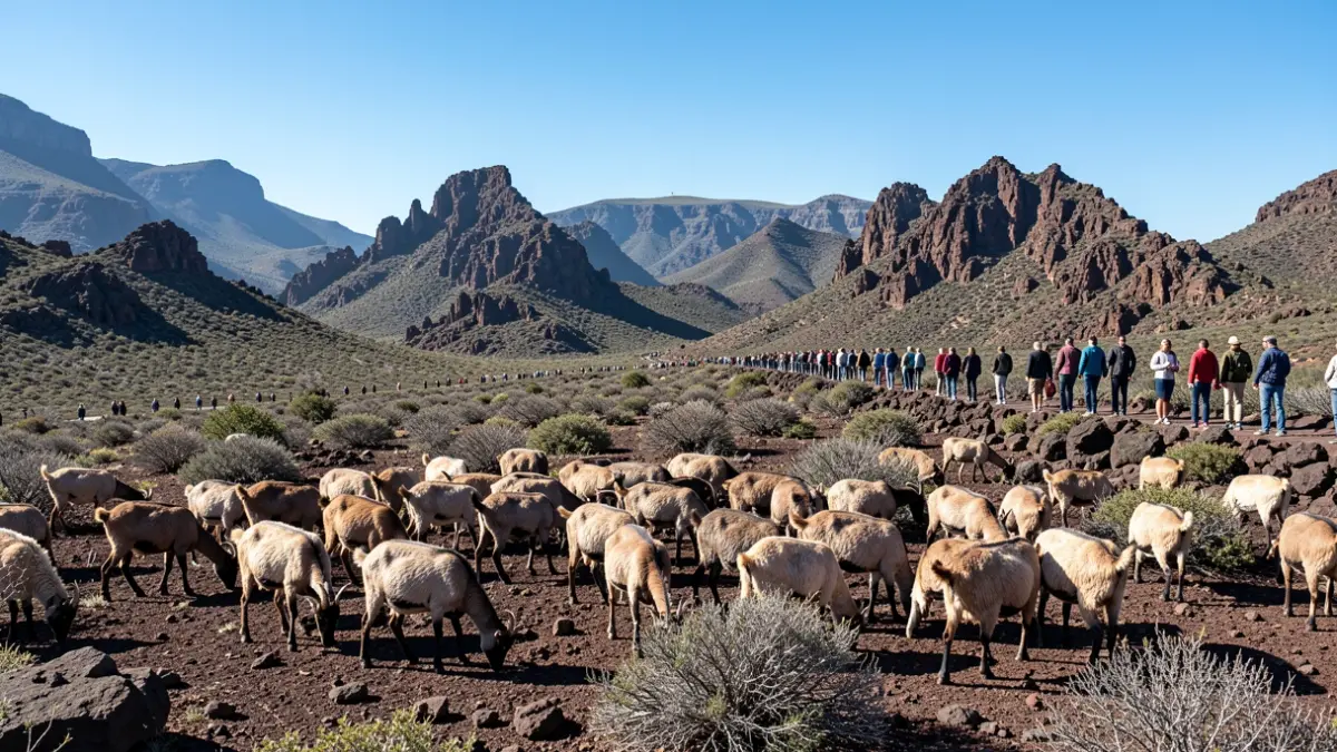 Generic image of wild goats grazing in a mountainous landscape of Gran Canaria.