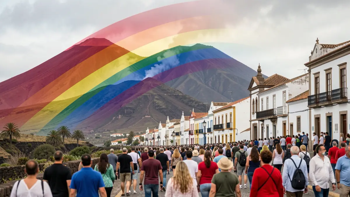 Imagen simbólica de la lucha LGTBIQ+ en Canarias, con elementos de la geografía local.