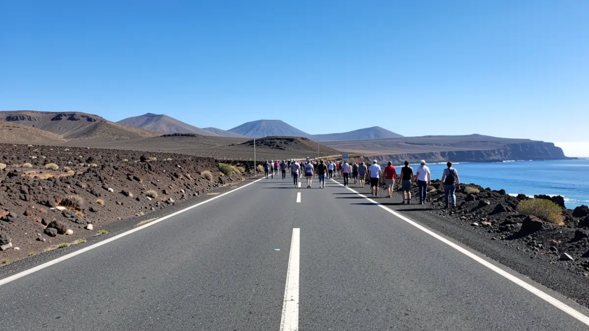Volcanic landscape in Tenerife under intense sun.