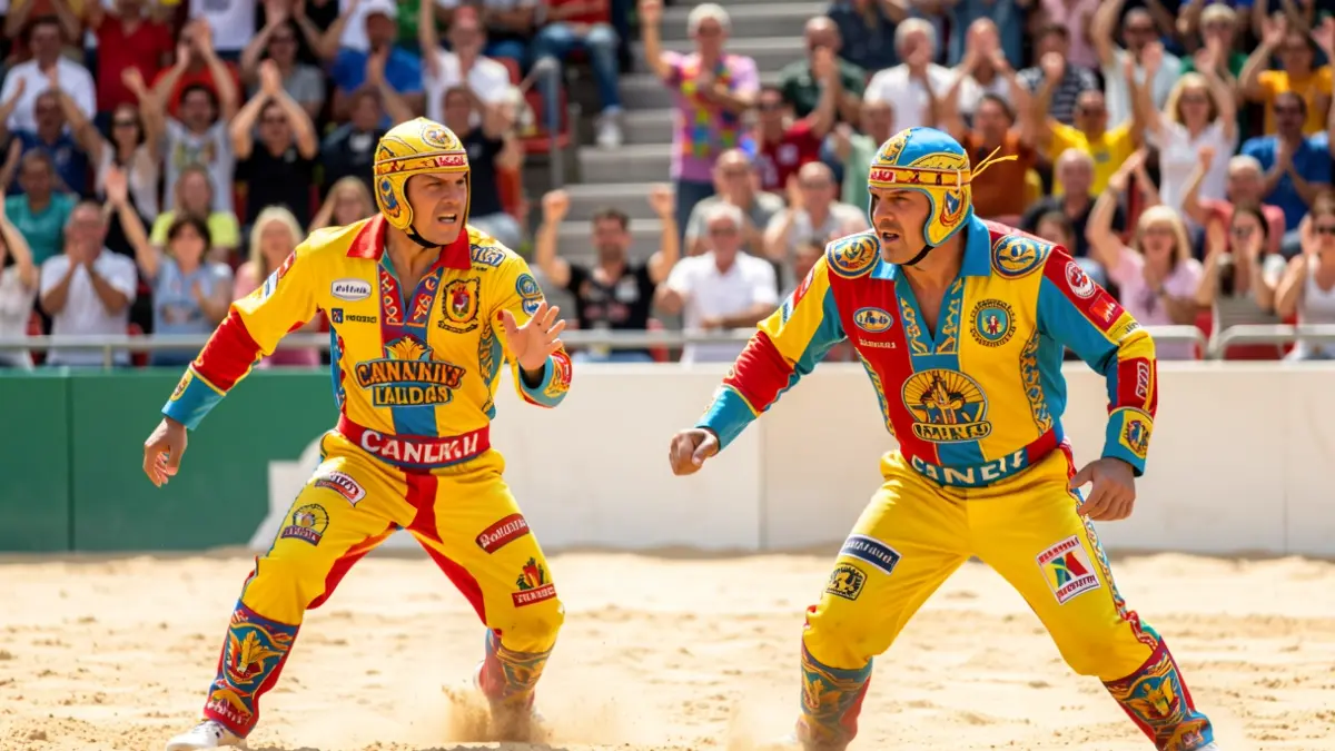 Generic image of Canarian wrestlers in an arena.