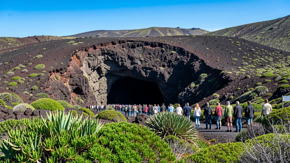 Imagen genérica de la entrada de una cueva en un paisaje volcánico de Canarias.