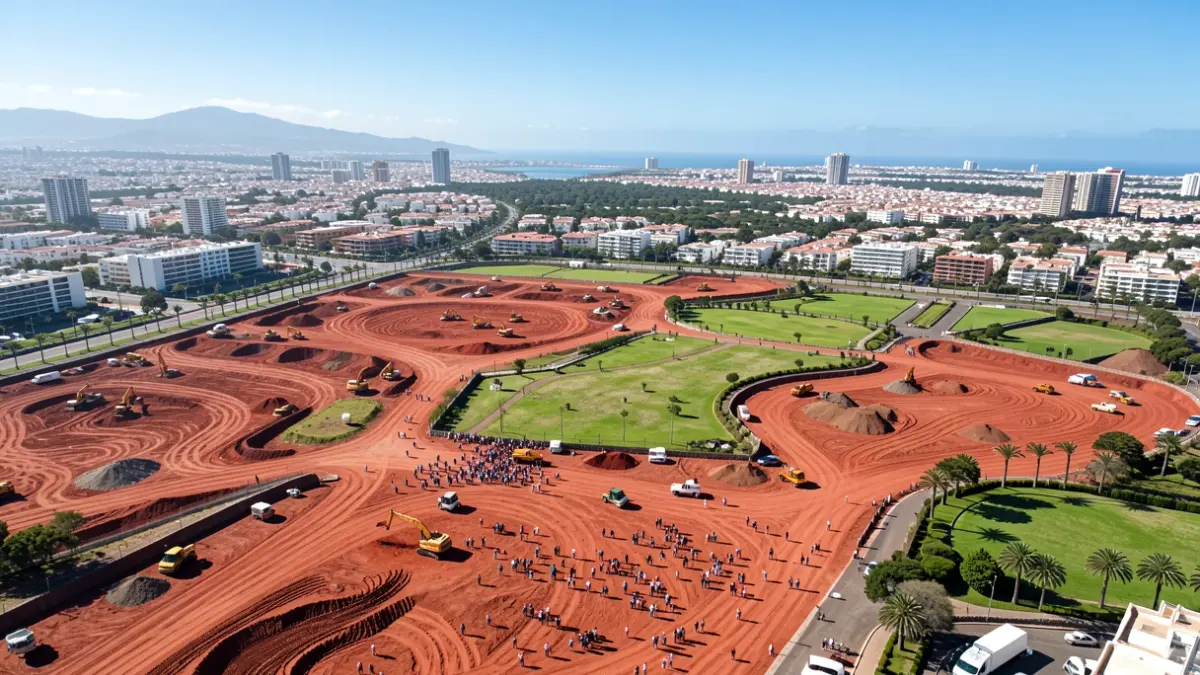 Aerial view of the urbanization works in the El Mojón sector in Arona.