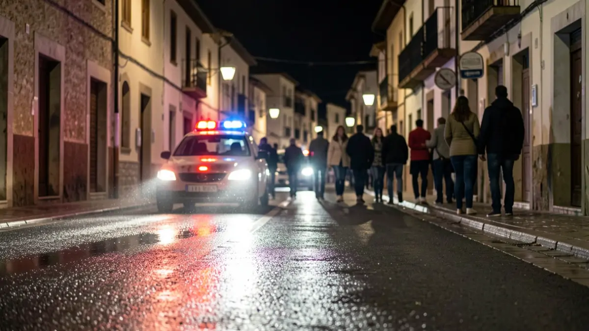 Generic image of emergency lights reflecting on wet asphalt at night.
