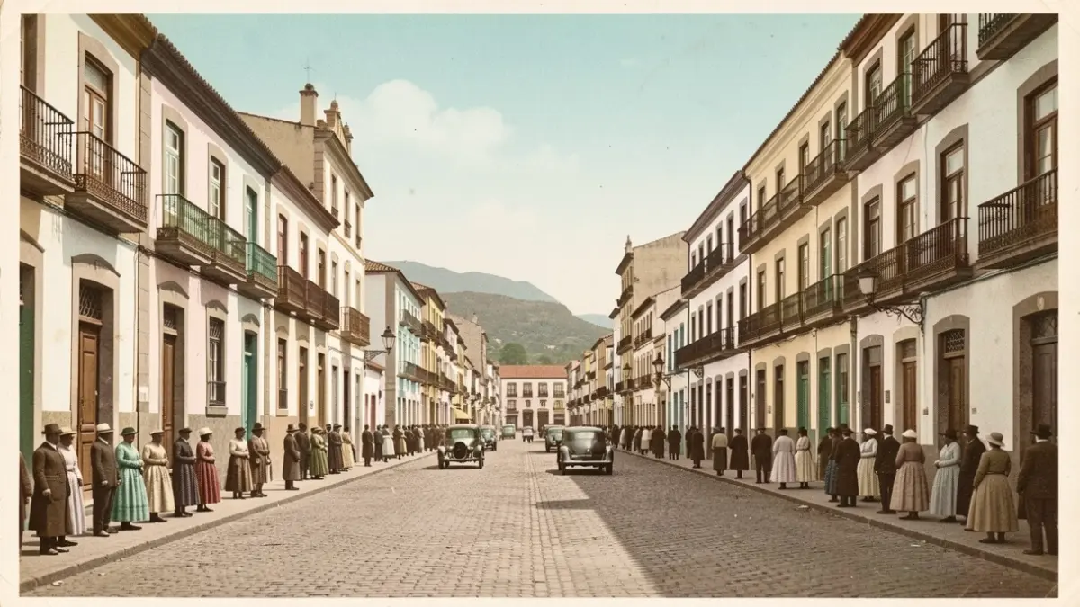 Postal antigua de la Avenida Trinidad en San Cristóbal de La Laguna, mostrando su trazado urbano y arquitectura del siglo XX.