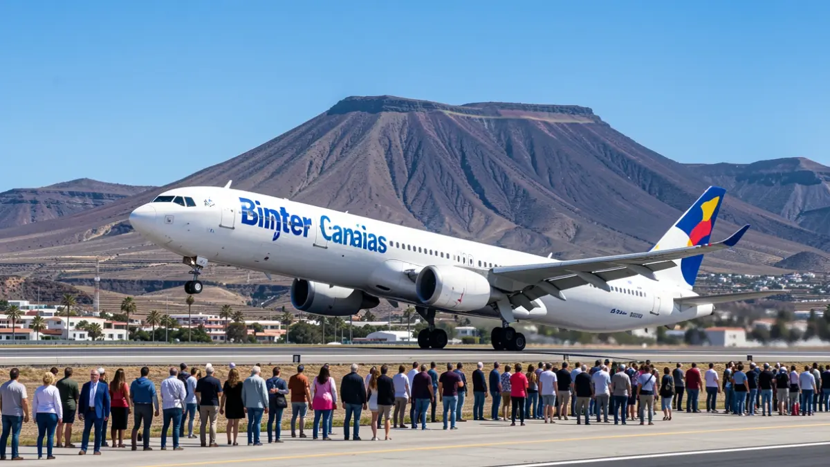 Avión de Binter despegando en Canarias.
