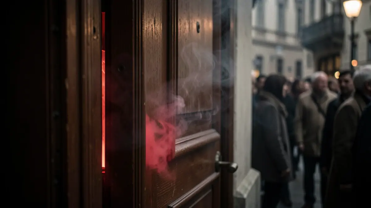 Imagen de una puerta cerrada con un resplandor rojo debajo, simbolizando un incendio en una vivienda.