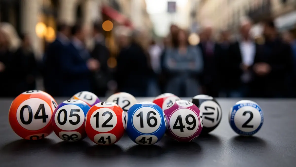 Close-up of Bonoloto lottery balls with winning numbers.
