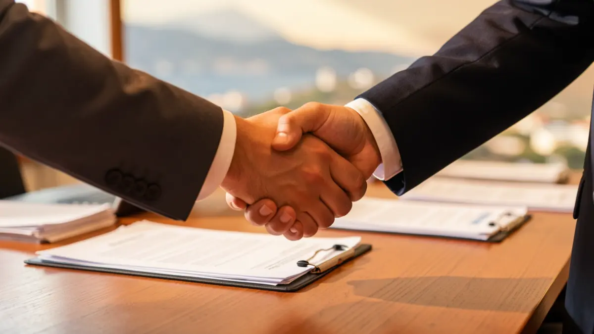 Generic image of a business agreement with a touch of Canarias landscape.