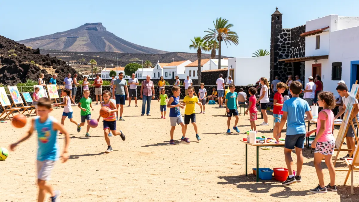 Imagen genérica de un campus deportivo de verano en Canarias con niños practicando deportes y talleres.