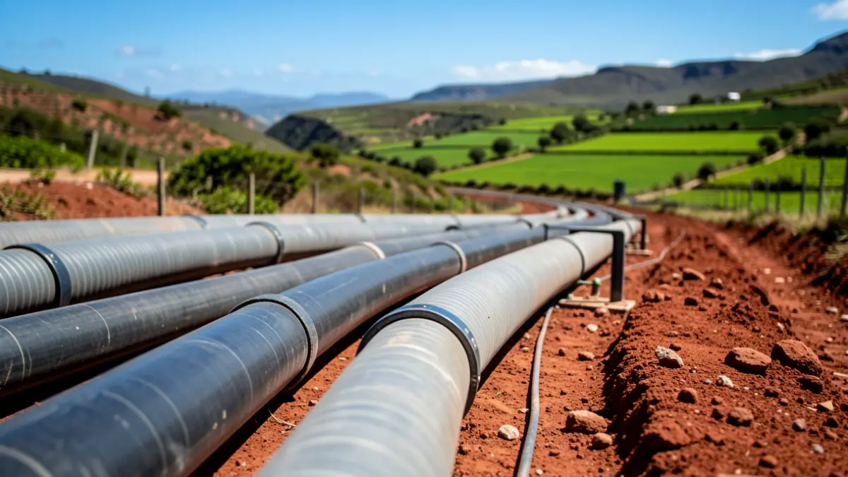 Generic image of irrigation pipes being installed in a Canary Islands valley.