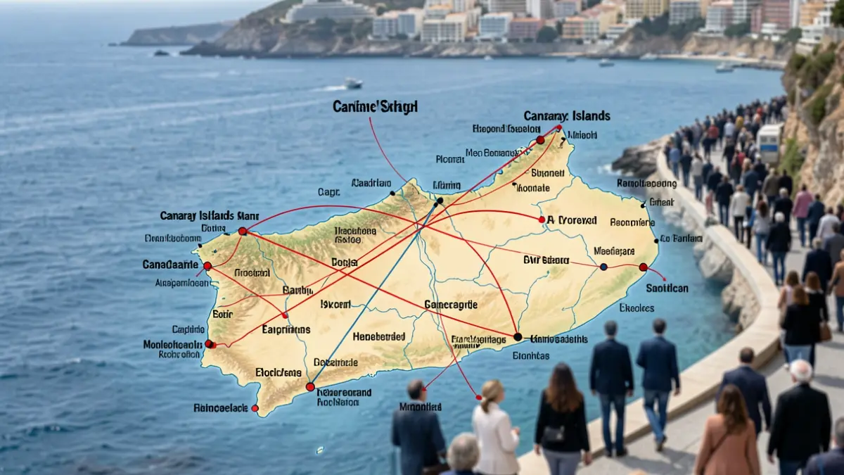 Map of the Canary Islands highlighting the healthcare interconnections between islands.