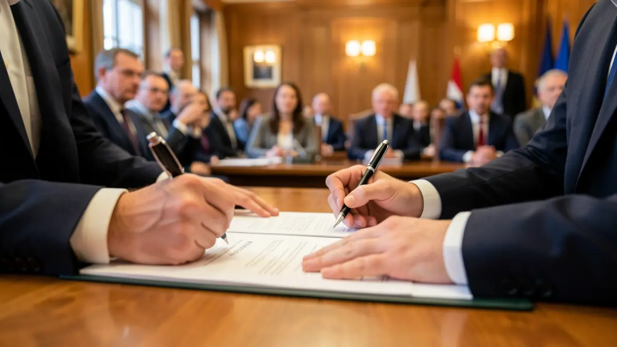 Institutional representation of the signing of agreements between public administrations.
