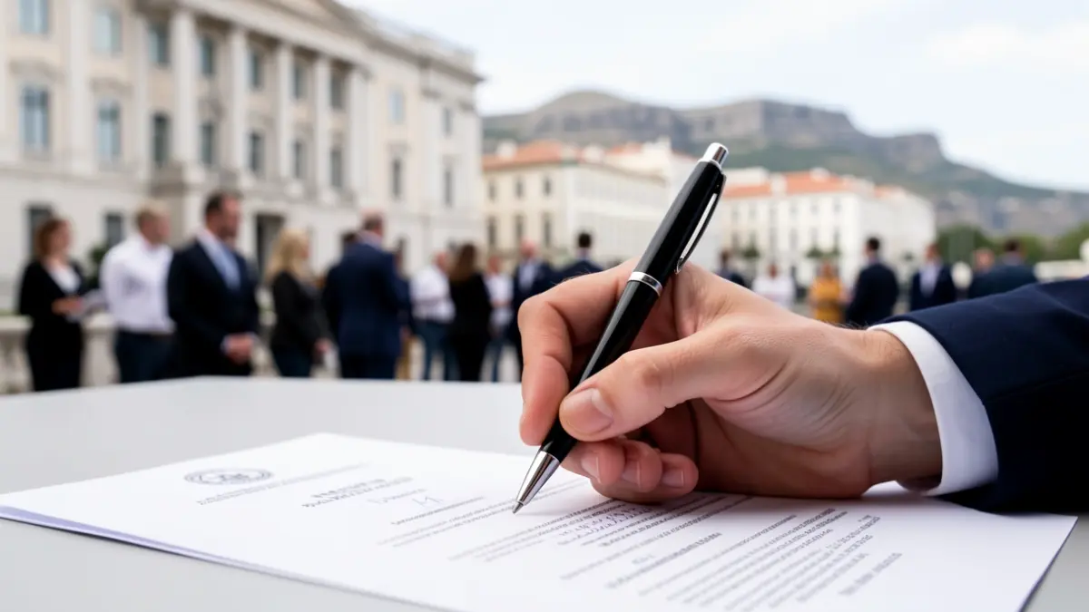 Generic image of a hand signing an official document.