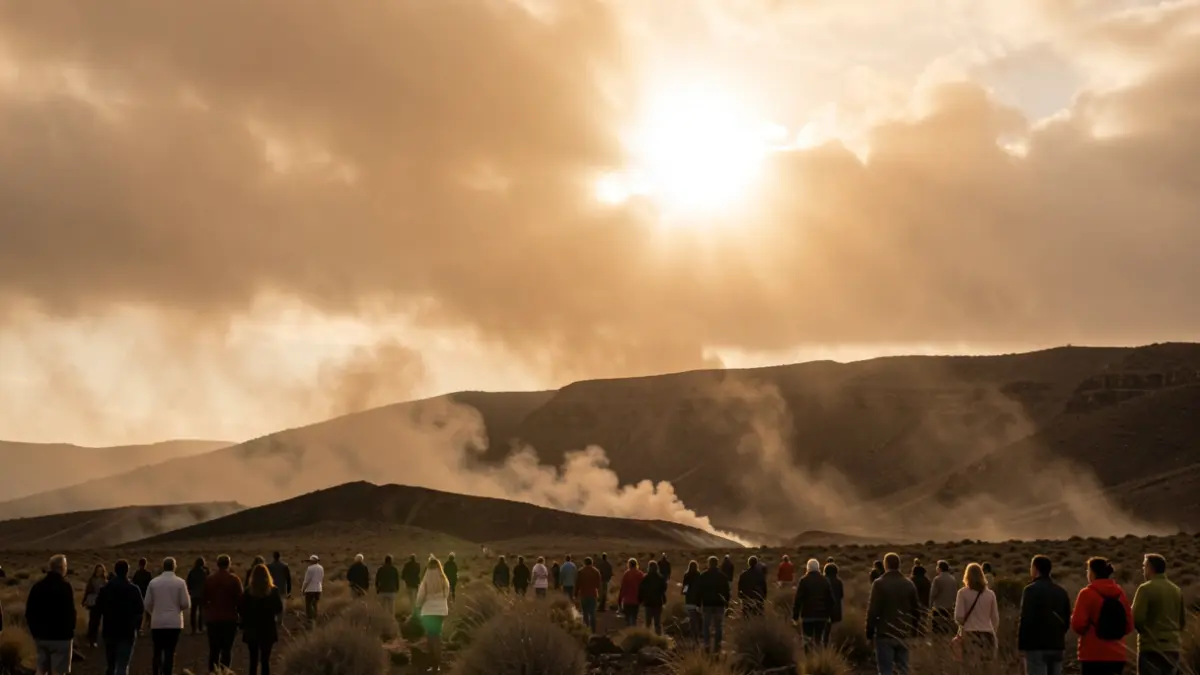 Sky with calima and strong wind over a volcanic landscape in the Canary Islands.