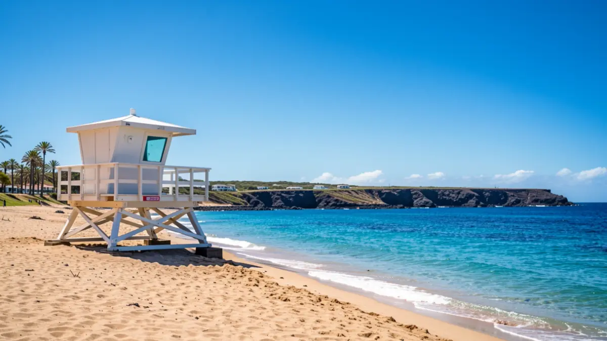 Imagen genérica de una playa canaria con una torre de socorrista.