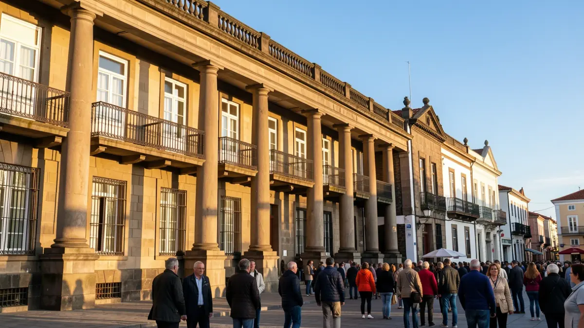 Fachada del edificio del Gobierno de Canarias con columnas y balcones.