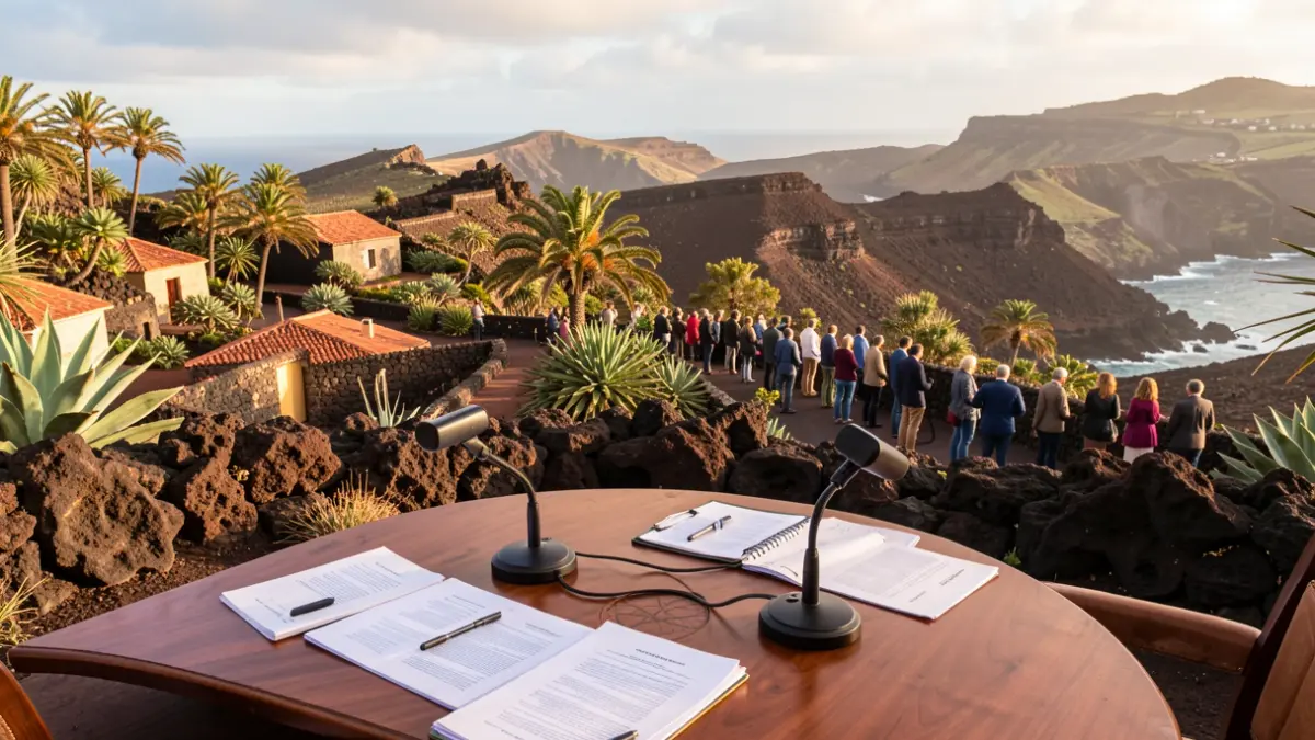 Generic image of an institutional meeting in the Canary Islands with local architectural and landscape elements.
