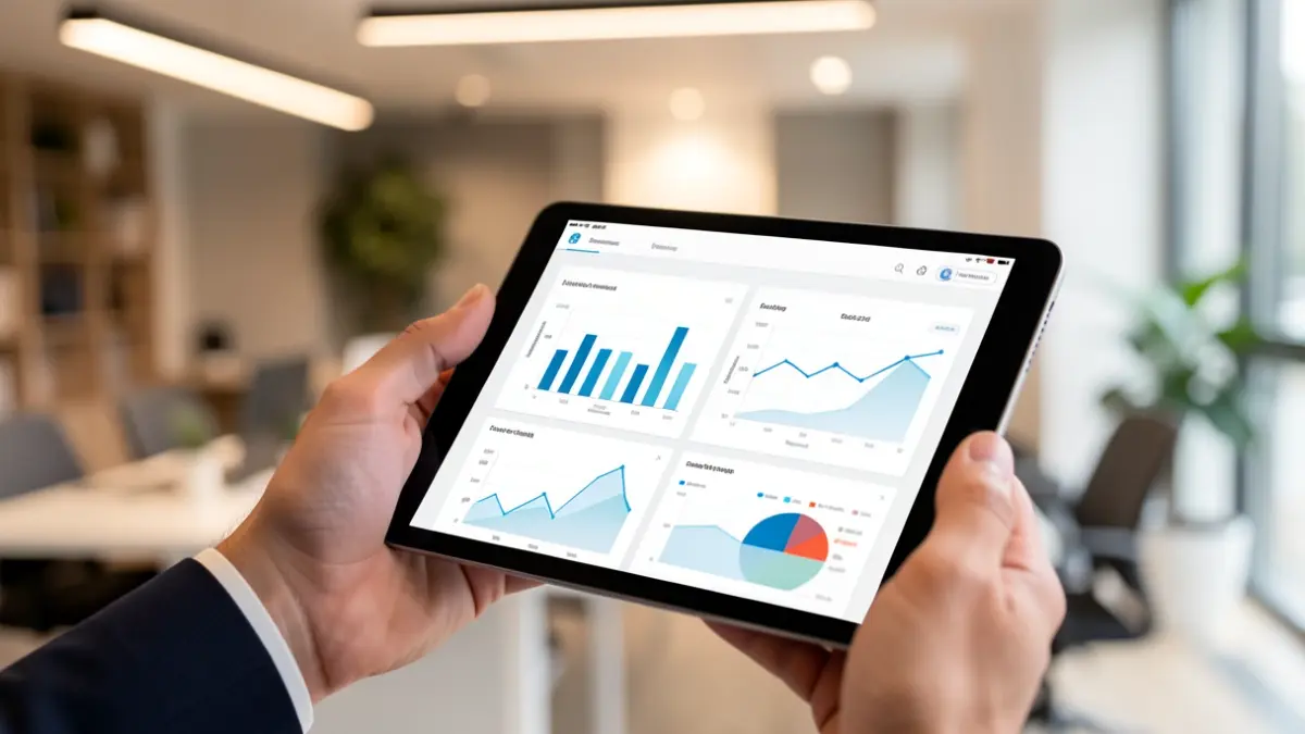 Generic image of a hand holding a tablet with innovation graphs.