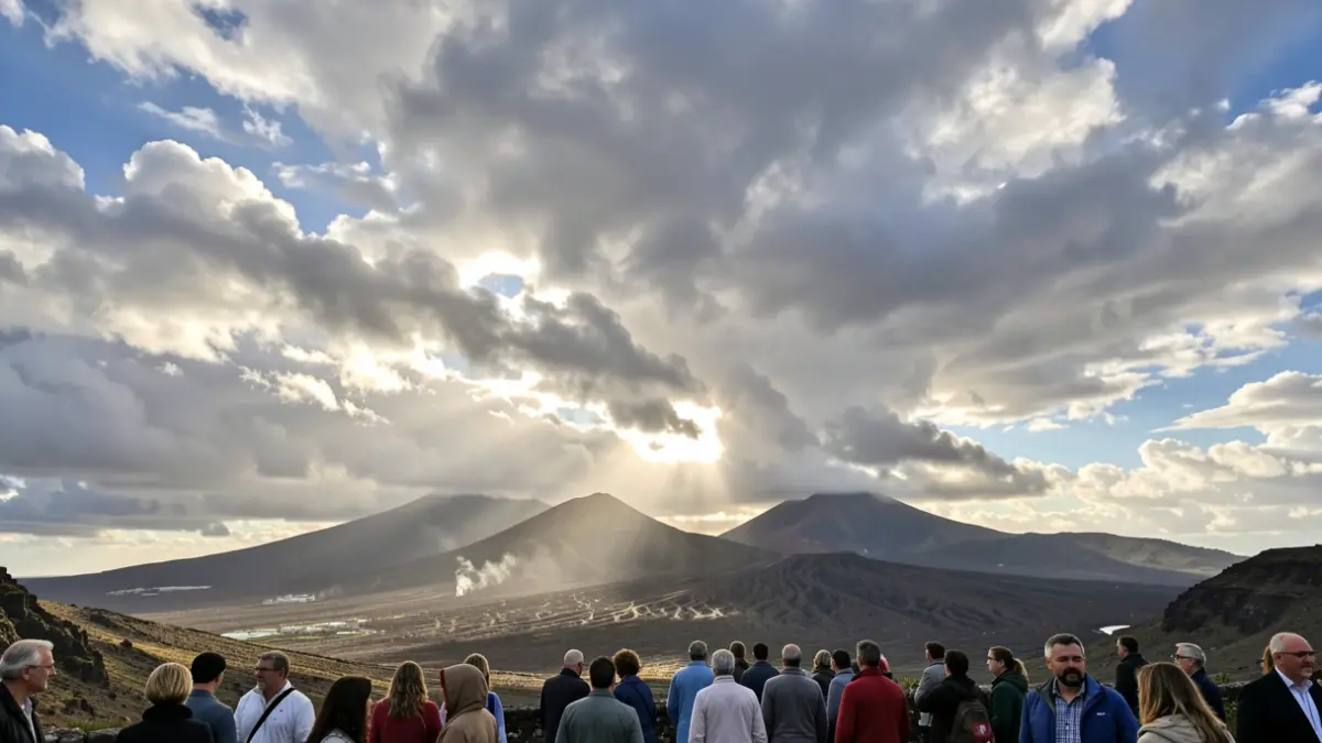 Imagen genérica de un cielo nublado y soleado sobre un paisaje volcánico de Canarias.