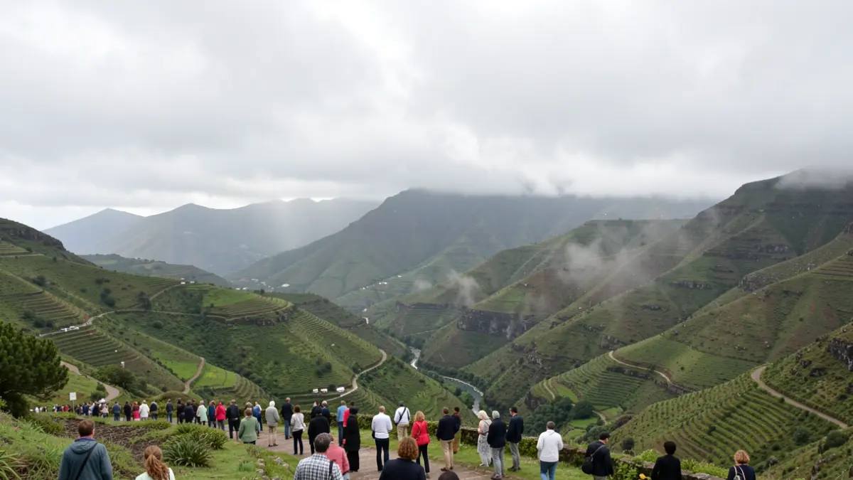Generic image of a cloudy sky over green mountains in Canarias.