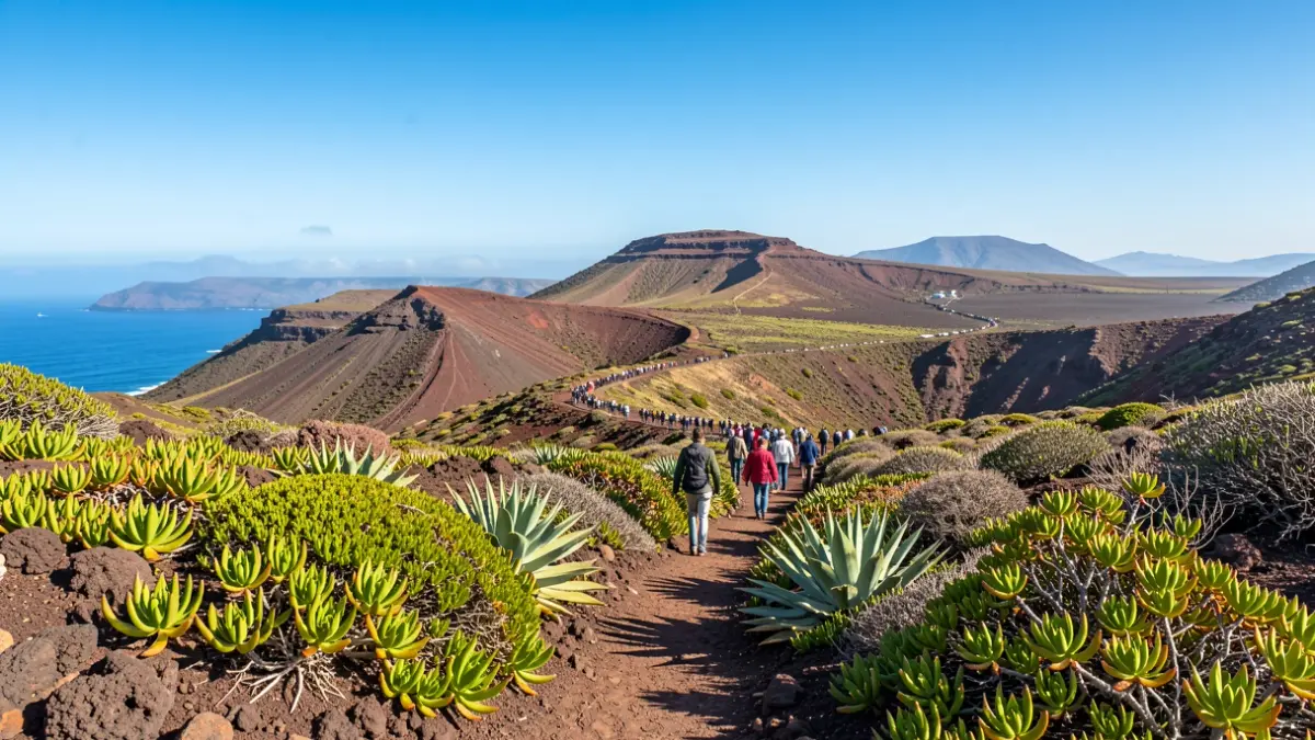 Imagen genérica de un paisaje volcánico de Canarias con vegetación y cielo azul.