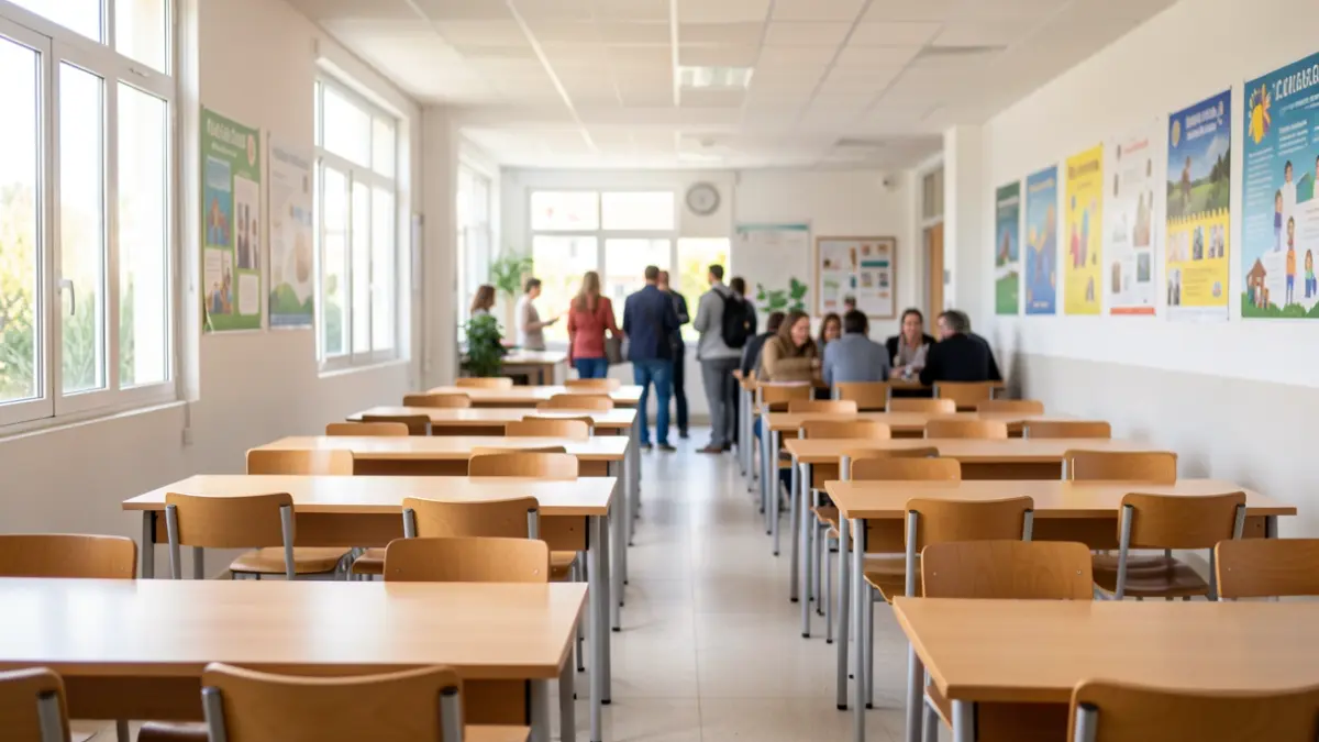 Generic image of a modern and bright school classroom in the Canary Islands.