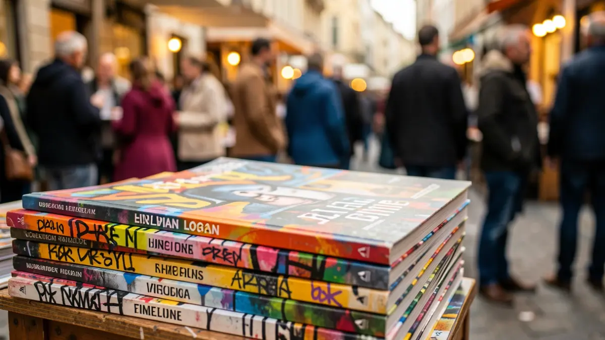 Imagen genérica de libros de arte con elementos de arte urbano.