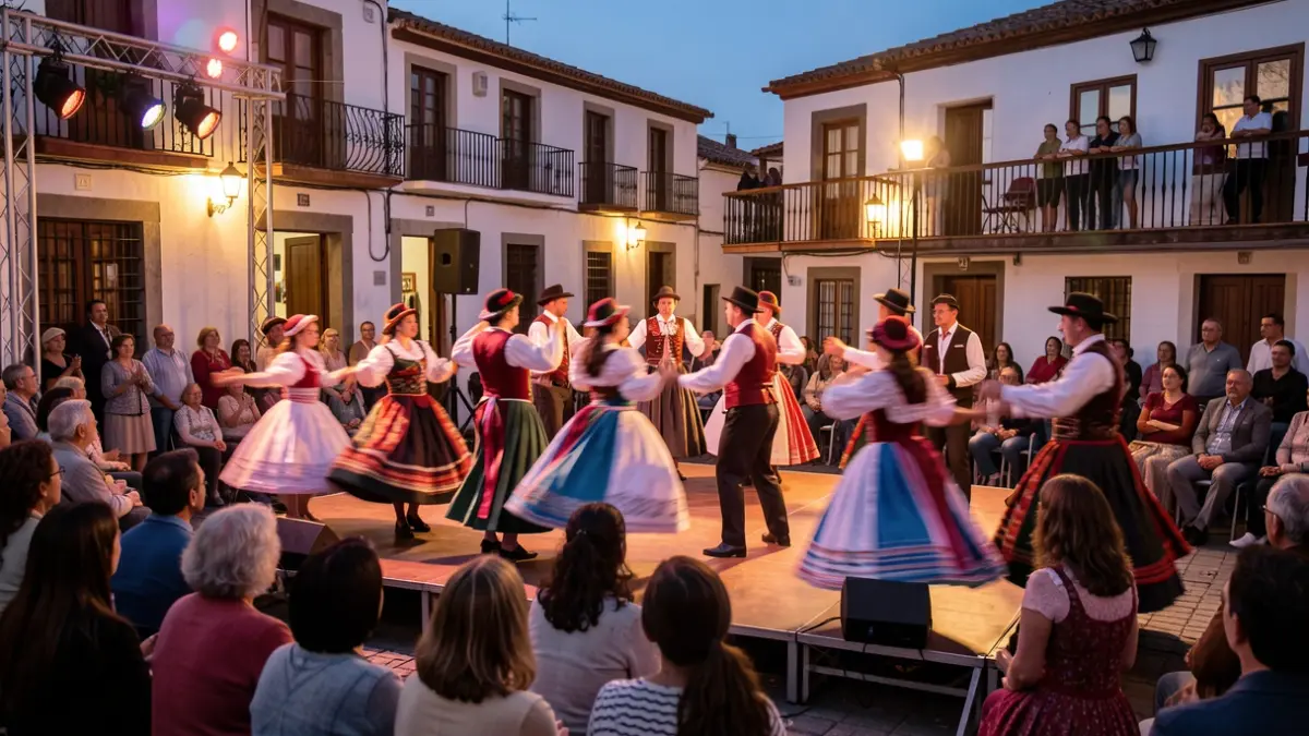 Imagen genérica de una actuación folclórica en una plaza de Canarias al atardecer.