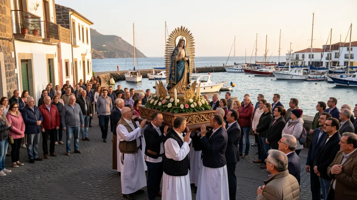 Procesión de la Virgen del Carmen en el Muelle Pesquero de Candelaria.