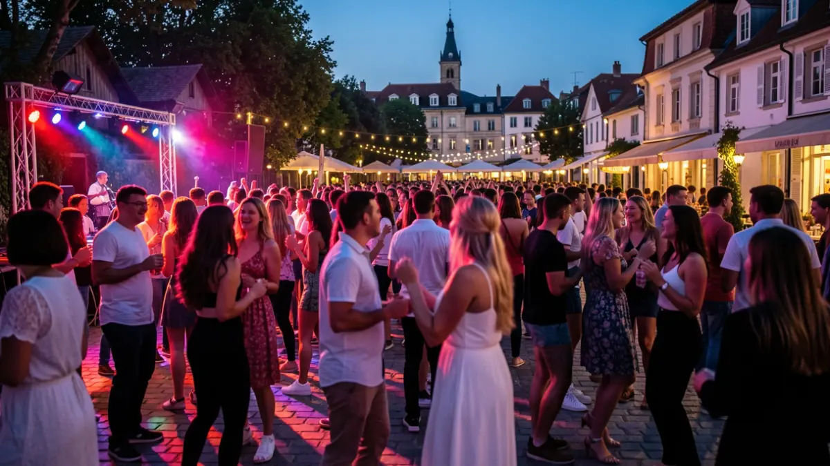 Generic image of a festive outdoor youth party with lights and a lively atmosphere.